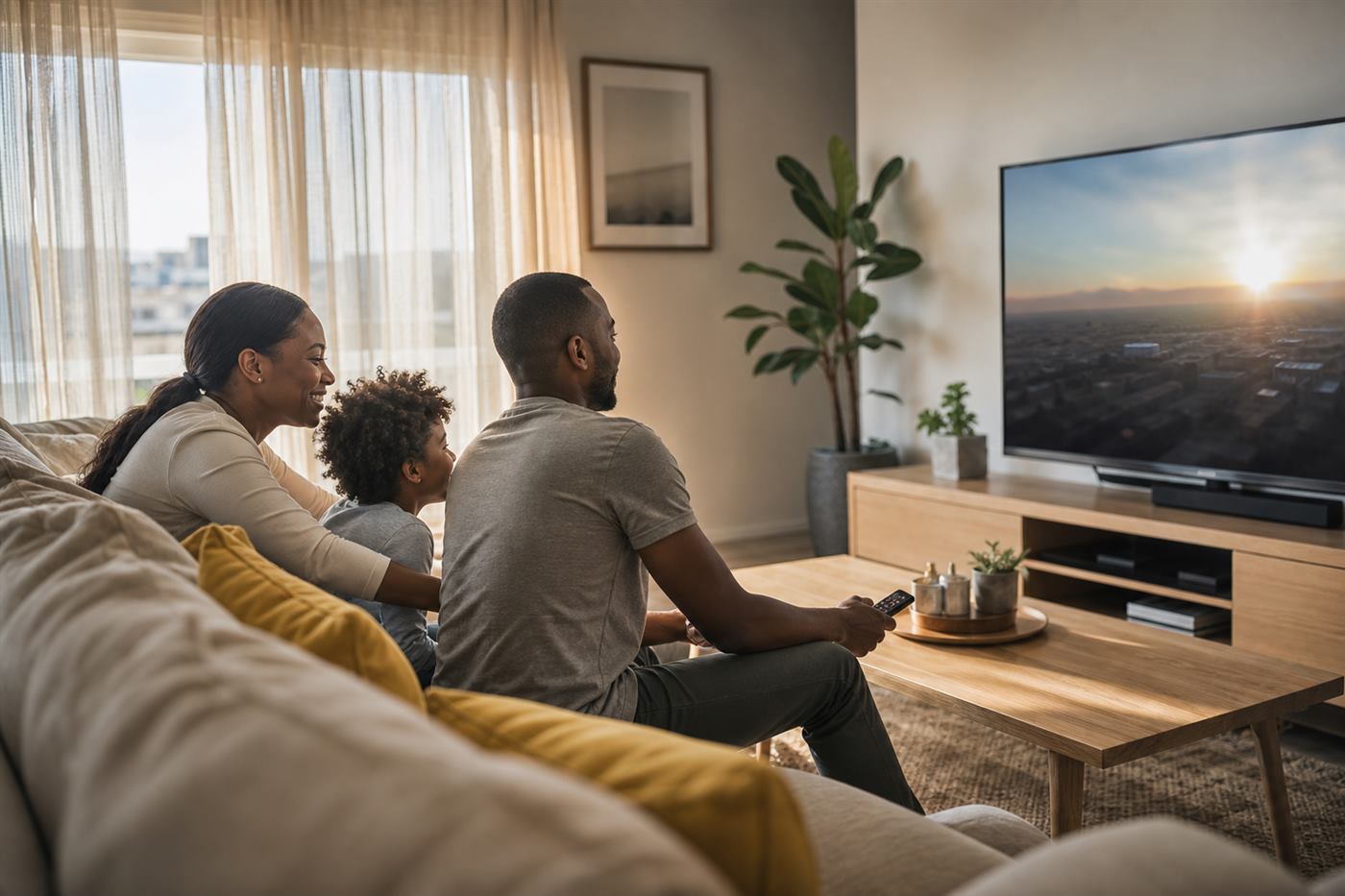 Family watching LangaTV in South Africa